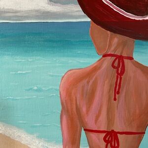 Red Bikini Beach Painting